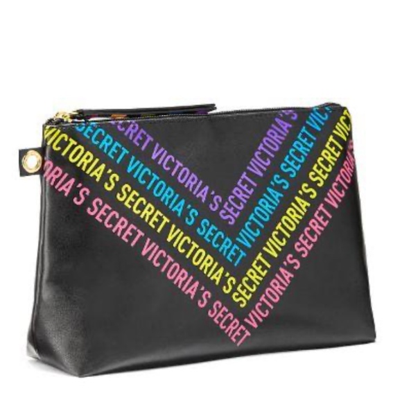 Victoria's Secret Pink Large Black and Rainbow Travel/Make Up Clutch NWT - Picture 1 of 4